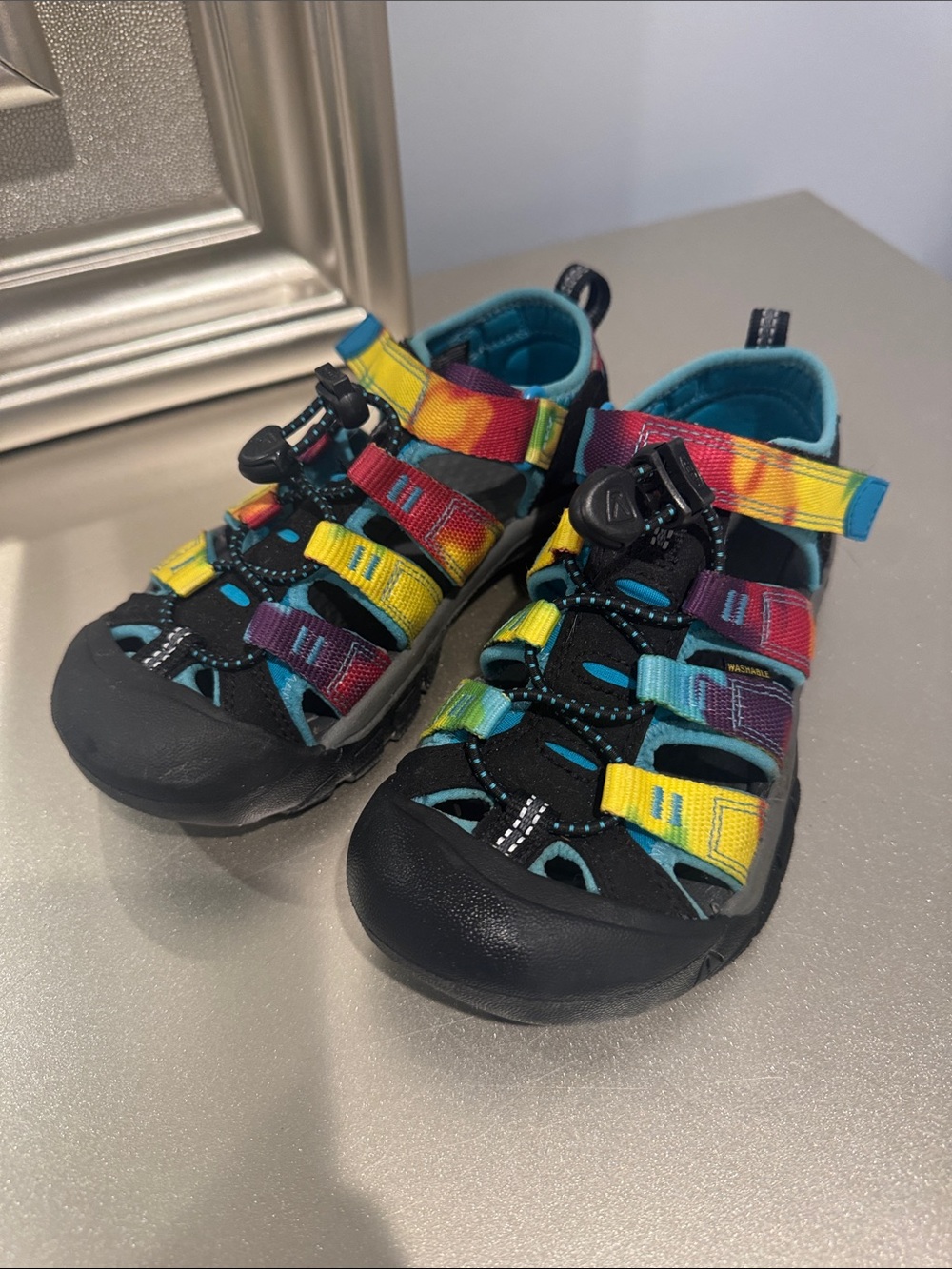 Worn ONCE Keen Tie Dye Kids Rainbow Strappy Sandals outdoor shoes